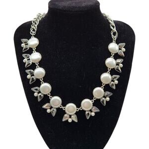 SALE NY&CO Accent Necklace Faux Pearl and Silver Crystals
